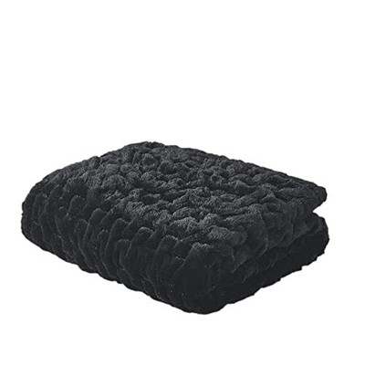  Ruched Luxury Throw Premium Soft Cozy Brushed Long Faux Fur For Bed, Black