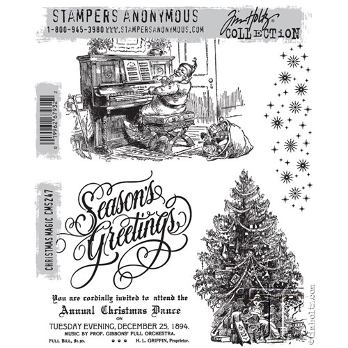 Tim Holtz Stampers Anonymous "CHRISTMAS MAGIC" Red Rubber Cling Stamp Set