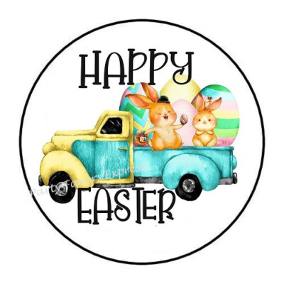 30 HAPPY EASTER TRUCK ENVELOPE SEALS LABELS PARTY FAVORS STICKERS 1.5''