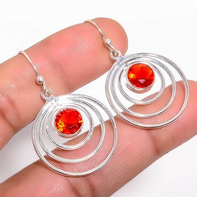 Ruby (Simulated) Handmade 925 Sterling Silver Jewelry Earring 1.56'' E1827-29