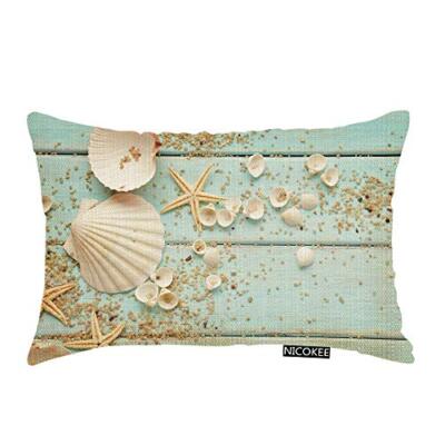 Throw Pillow Cover Ocean Shell Starfish Light Green Wooden Board Decorative P...