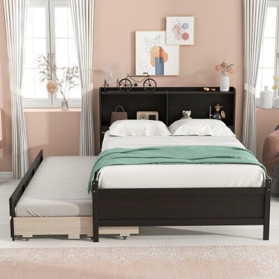 With Storage Headboard,twin Size Wheeled Trundle & 3 Drawers
