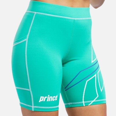 Women Reebok Prince X Compression Bike Tennis Shorts Green White Blue H62564
