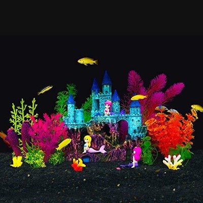 Aquarium Fish Tank Decorations Theme Set Plastic Plants Mermaid’s Castle Theme