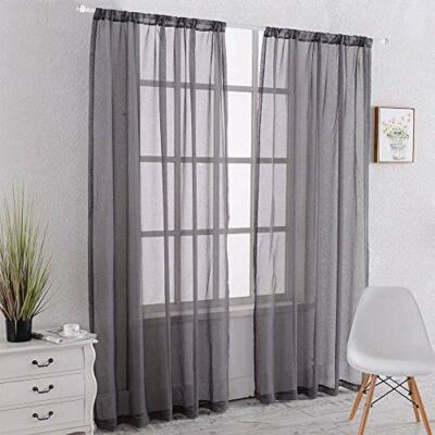 LinTimes Tende, tinta unita, con ricamo floreale, in voile trasparente (y0f)