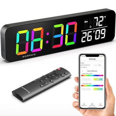 15.2'' Digital Wall Clock Gym Timer with App & Remote Control, Customize LED 