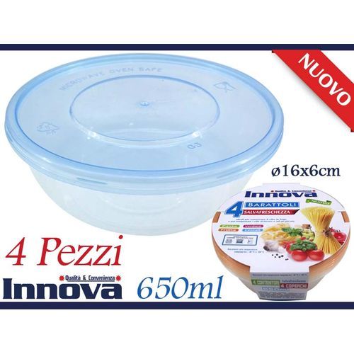 Set 4 Contenitori Salvafreschezza In Plastica Per Alimenti Cibo Frigo 650ml moc