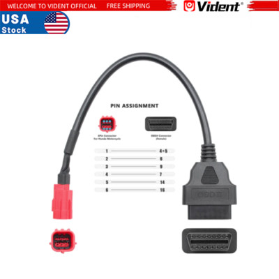 OBD2 Motorcycle Cable For Honda 6 Pin Plug Diagnostic Cable to 16 pin Adapter