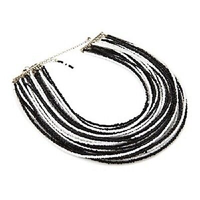 Bajalia Silvertone "Pratima" Black And White 15" Layered Collar Necklace Hsn