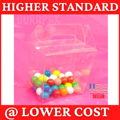 50~ 3-1/2x2-3/8x3-3/4'' Clear PET Plastic Chinese Take Out Party Favor Box Boxes