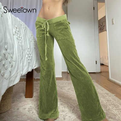 Sweet Cute Velvet NEW Flare Pants Low Waist Slim Sexy Womens