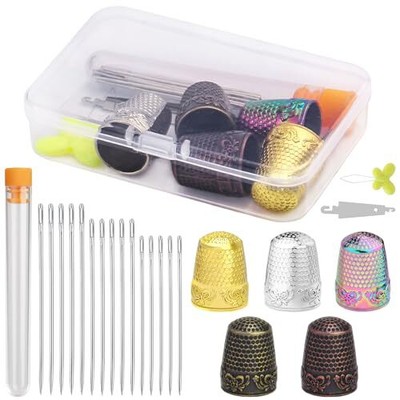 Metal Thimble Set & Large Eye Sewing Needle Kit, Sewing Thimble Finger 24 Pcs