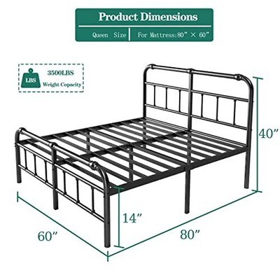 14 INCH High Size Metal Bed Frame No Box Spring Needed Queen with headboard