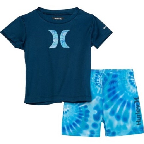 セットFCRB Hurley RASH GUARD、 SWIM SHORTS HURLEY Infant Boy's 12M 2 Pc Swim Shorts Rash Guard Set Blue