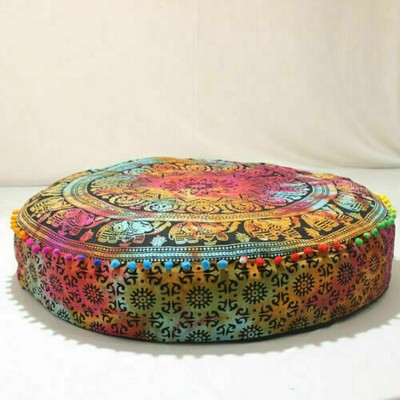 Indio Cojín Asiento Patchwork Piso Decorativo Disfraz 35in Tapa Redonda
