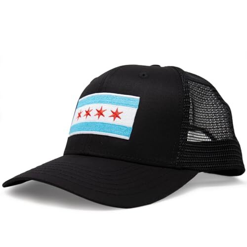 Chicago Flag Hat for Men and Women - Snapback Trucker Baseball Cap (All Black)
