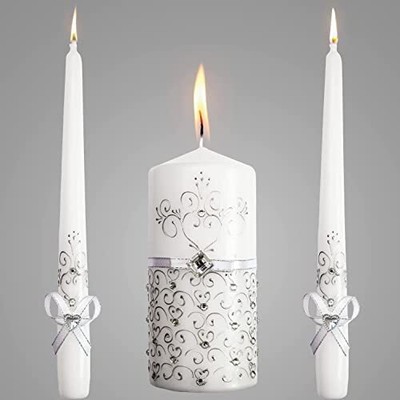 Unity Candles for Wedding Ceremony Set - 3 Pcs 6'' Pillar & 2 10'' Tapers Candl...