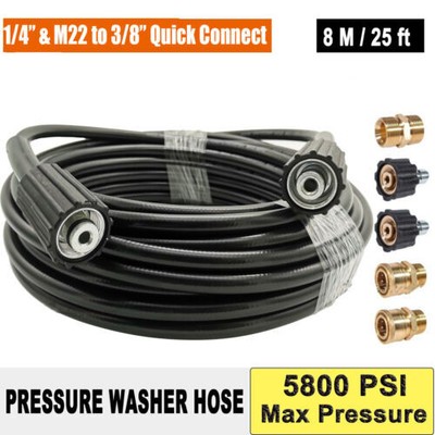 25FT 5800PSI Replacement High Pressure Power Washer Hose M22- 3/8" Quick Connect
