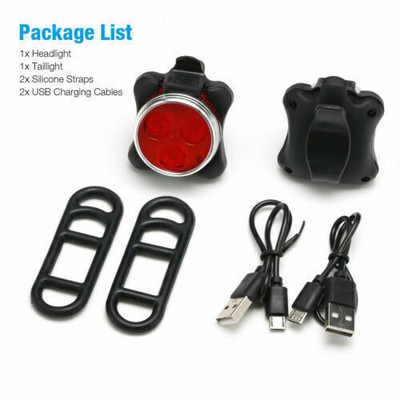 Rechargeable LED Bike Light Set Headlight Taillight Caution Bicycle Safety Lamp