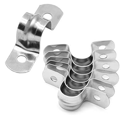 50 Pcs 3/4'' Stainless Steel Pipe Strap Clamps Two Hole Strap for Conduit Cables