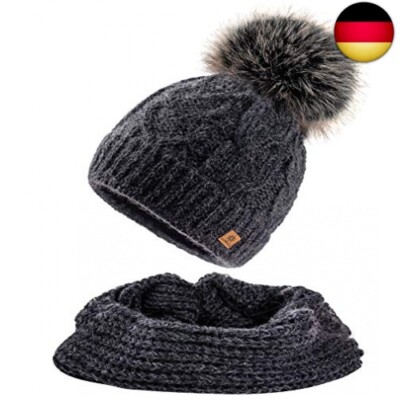 MFAZ Morefaz Ltd Set Mütze & Schal Damen Winter Beanie Wurm Strickmütze Mohair W