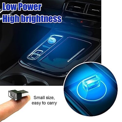 4Pack Ice Blue Mini USB LED Car Interior Ambient Atmosphere Lights for Most Cars