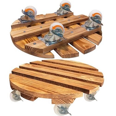 2 Pack Wood Plant Caddy with Wheels Heavy Duty,12 inches Round Rolling 12 Inch