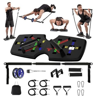 AERLANG Portable Home Gym System with Push Up Board& Ab Roller Wheel - Easy t...