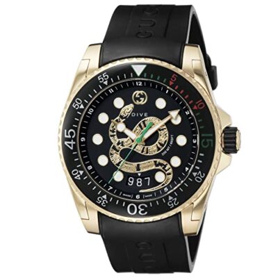 Pre-owned Gucci Dive Men's Watch Black Stainless Quartz 45mm Ya136219 Genuine