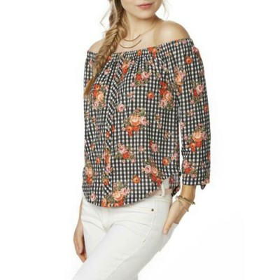 NWT Junior's Joe Boxer Off The Shoulder Top - Floral Gingham - Size L!!