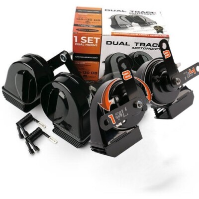 DUAL TRACK BLACK MOTORCYCLE HORN SUPER LOUD!!! | eBay