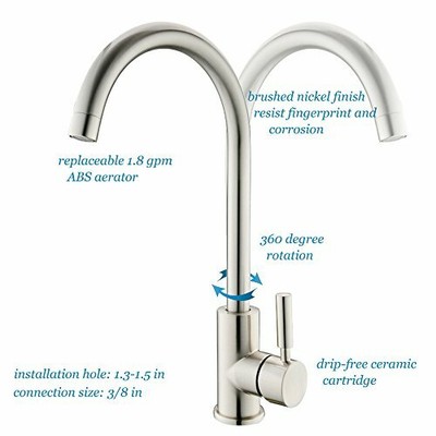 Stainless Steel Kitchen Sink Faucet Bar Faucet 360 Degree Swivel Hot &Cold Mixer