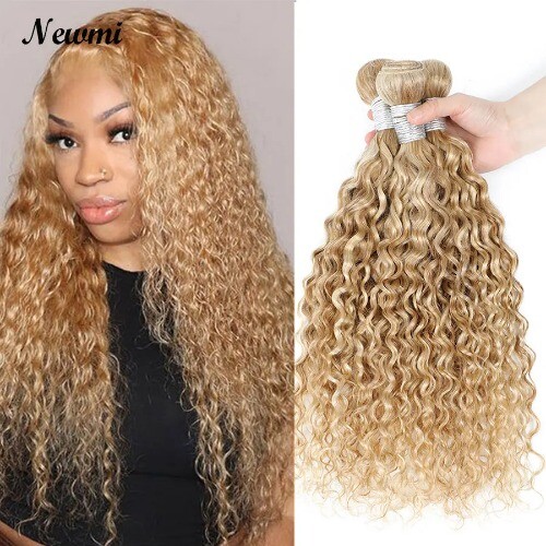 P27/613 Water Wave Bundles Highlight Human Hair Bundles Honey Blonde Deep Curly