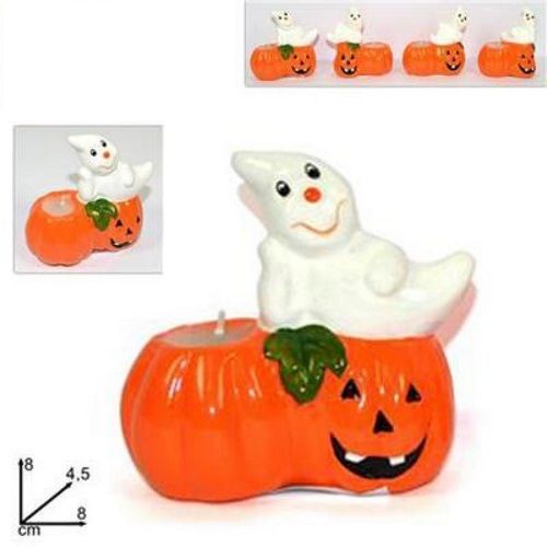 Fantasmino Su Zucca Porta Candela Lumino Cera Decorazione Festa Halloween dfh