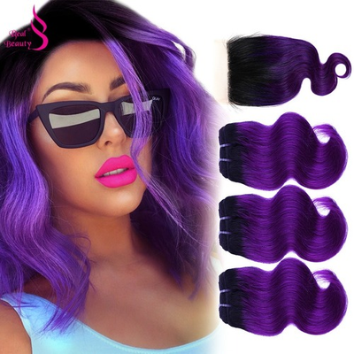 Ombre Brazilian Body Wave Closure Two Tone Human Hair Bundles with Closure