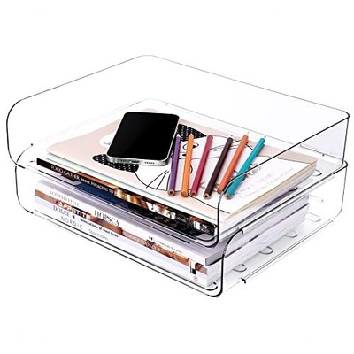  Desk Letter Tray Set, A4 Size Clear PET Stackable 2x Landscape Transparent