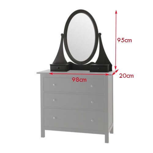 Rare Ikea black Hemnes dressing table oval mirror with drawers. in