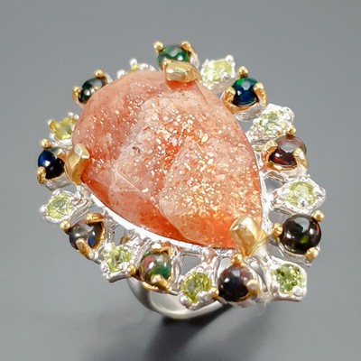 Handmdae 22 ct Natural Sunstone Ring 925 Sterling Silver Size 7.5 /R371438