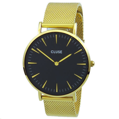 Cluse Gold Mesh Watch Black Dial Gold Hands 3ATM WR Japan 