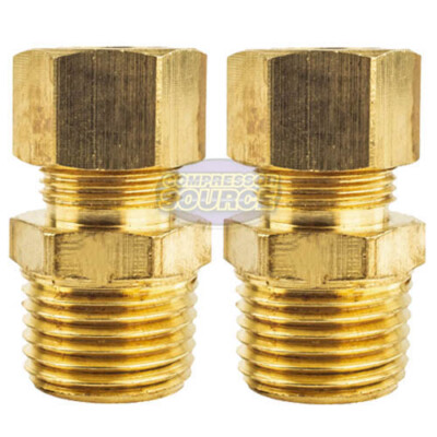 2 Pack 1/2'' x 1/2'' Male NPT Connector Brass Compression Fitting for 1/2'' OD Tube