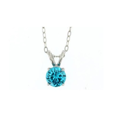 Sterling Silver Round Blue Topaz CZ Pendant With Chain