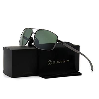 Ultra Lightweight Rectangular Polarized Sunglasses UV400 Protection (Gunmetal...