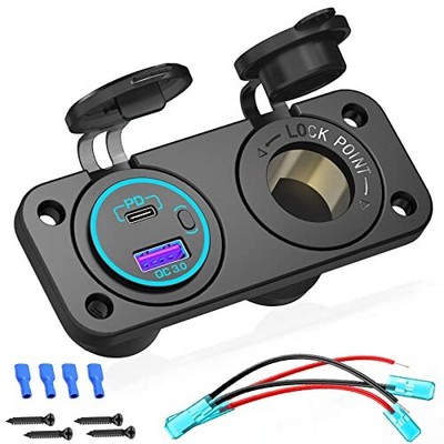 [Upgraded Version] 12V Cigarette Lighter Socket, Quick Charge 3.0 & PD 3.0 US...