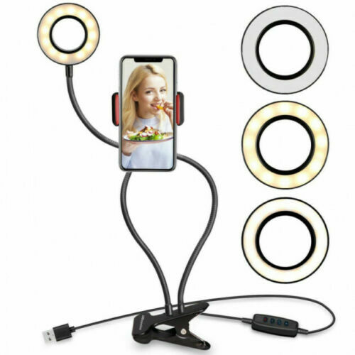 Anello Luminoso Pinza Supporto Cellulare Clip Selfie Video Flessibile 9cm cir