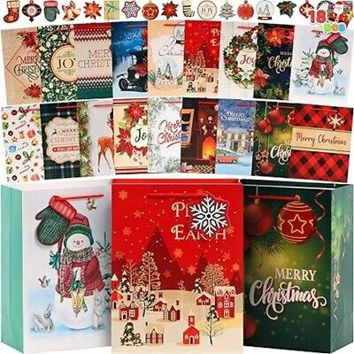 18 PCS Christmas Gift Bags with Handles Xmas Goody Treat Candy Bags