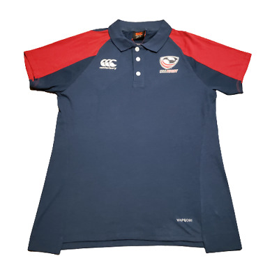 Canterbury USA Rugby Polo Shirt Women's 12 Navy Blue Red Vapori Athletic Sports 
