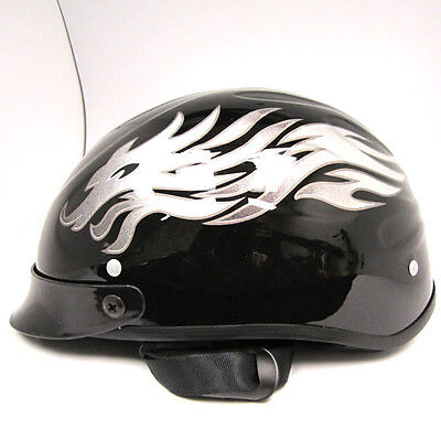 New Motorcycle Scooter Half Face Helmet Silver Dragon Black 