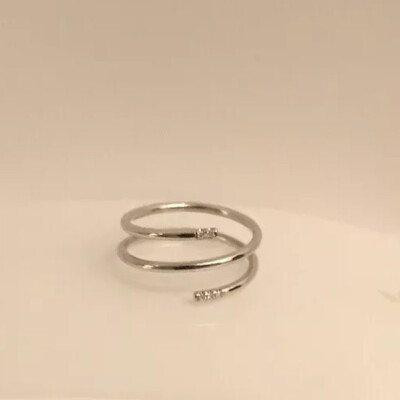 Pre-owned Handmade 14k White Gold White Genuine Diamonds Midi Knuckle Spring Band 1mm Polish Ring
