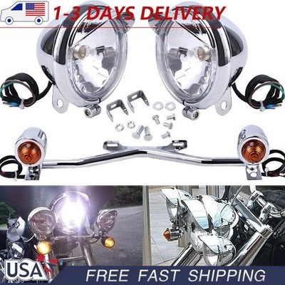 🔥Motorcycle Driving Spot Fog Light Bar W/ Bracket Turn Signal For Harley NEW