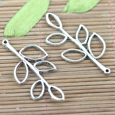 24pcs tibetan silver color hollow leaf brance  design charms  H1599